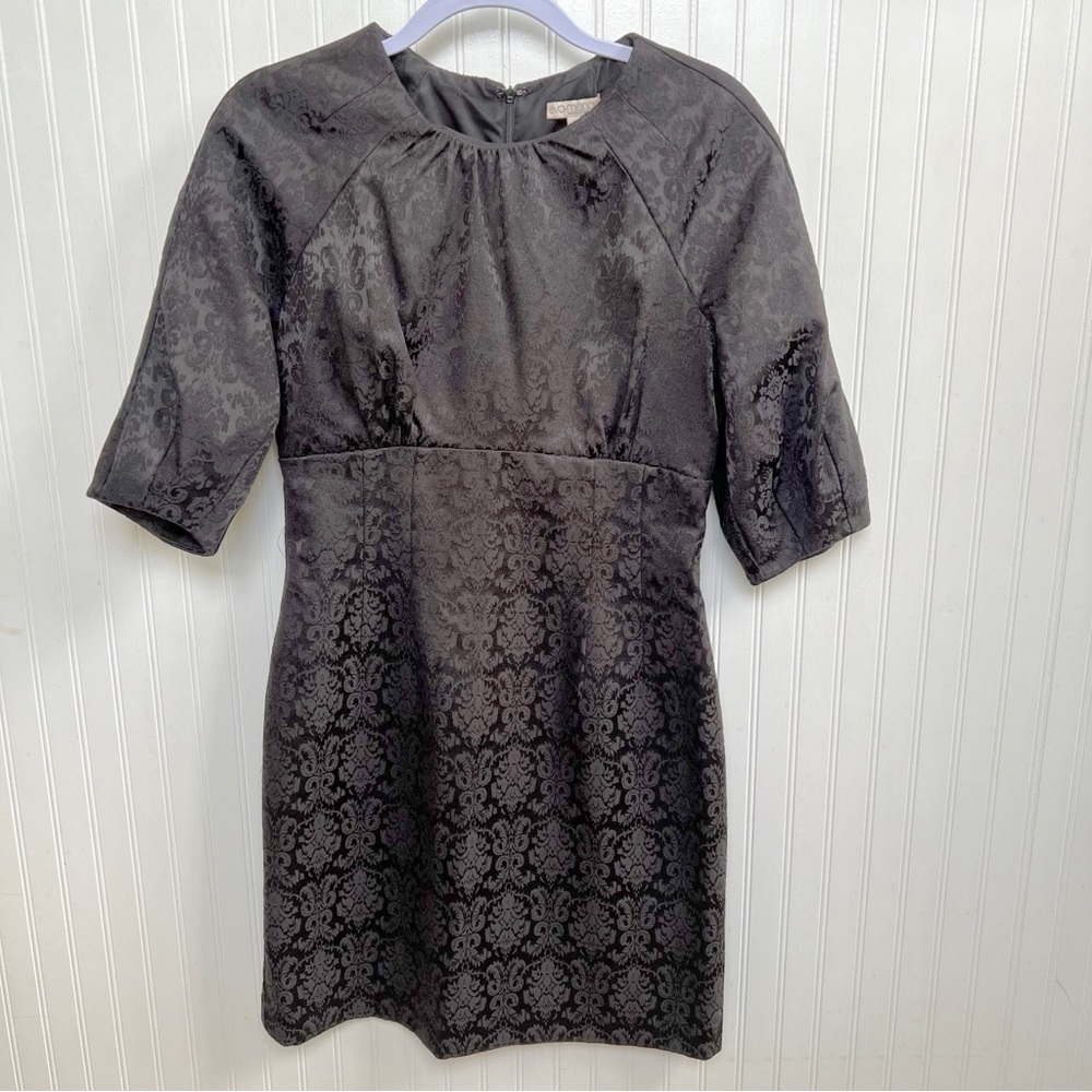 Eva Mendes for NY & Co Black Jacquard Sofia Tulip Sleeve Sheath Dress Size 8